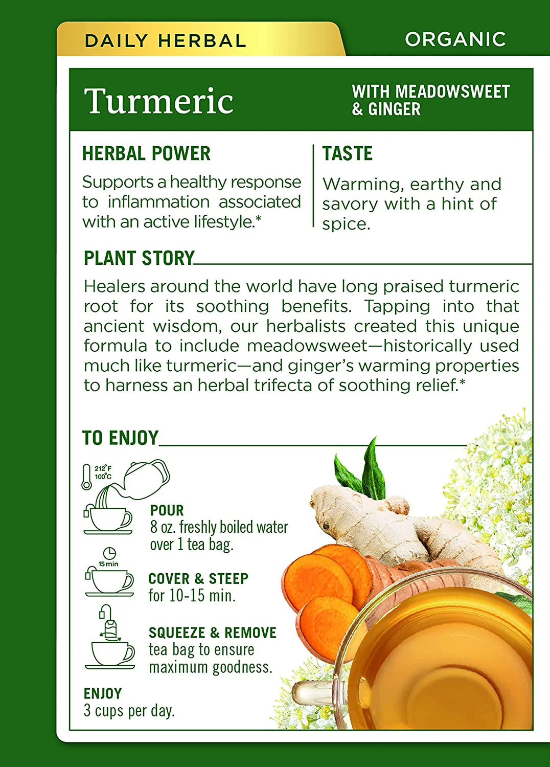 Organic Turmeric With Meadowsweet & Ginger Tea - Image 2