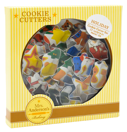 12 pc Metal Tin Holiday Cookie Cutter Set