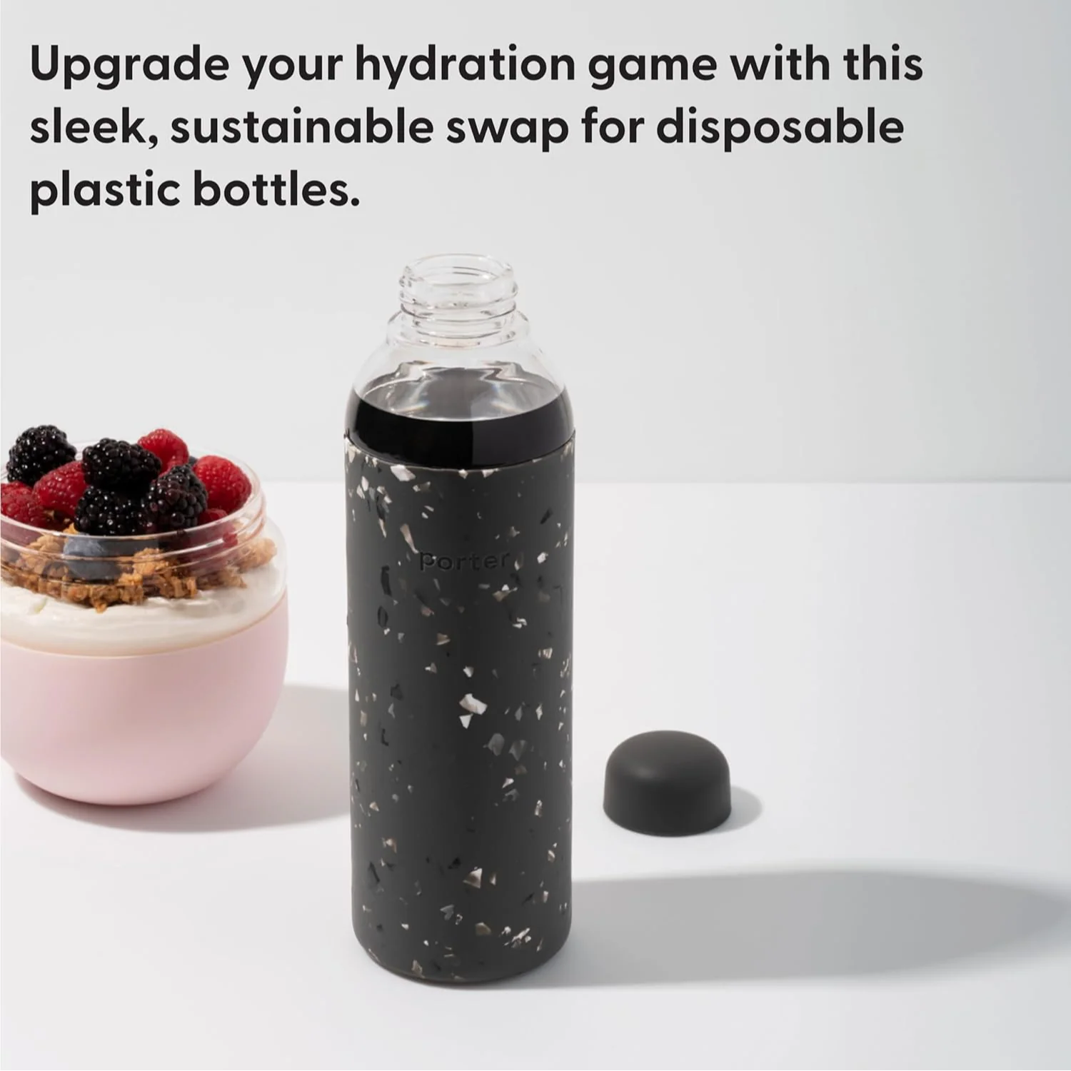 20oz Glass Water Bottle - Charcoal Terrazzo - Image 2