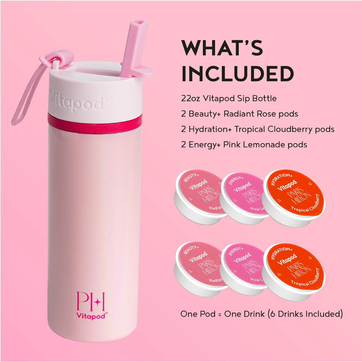 22oz Hydration Bottle With Straw + Vitapods (6 CT) - Pink - Image 2