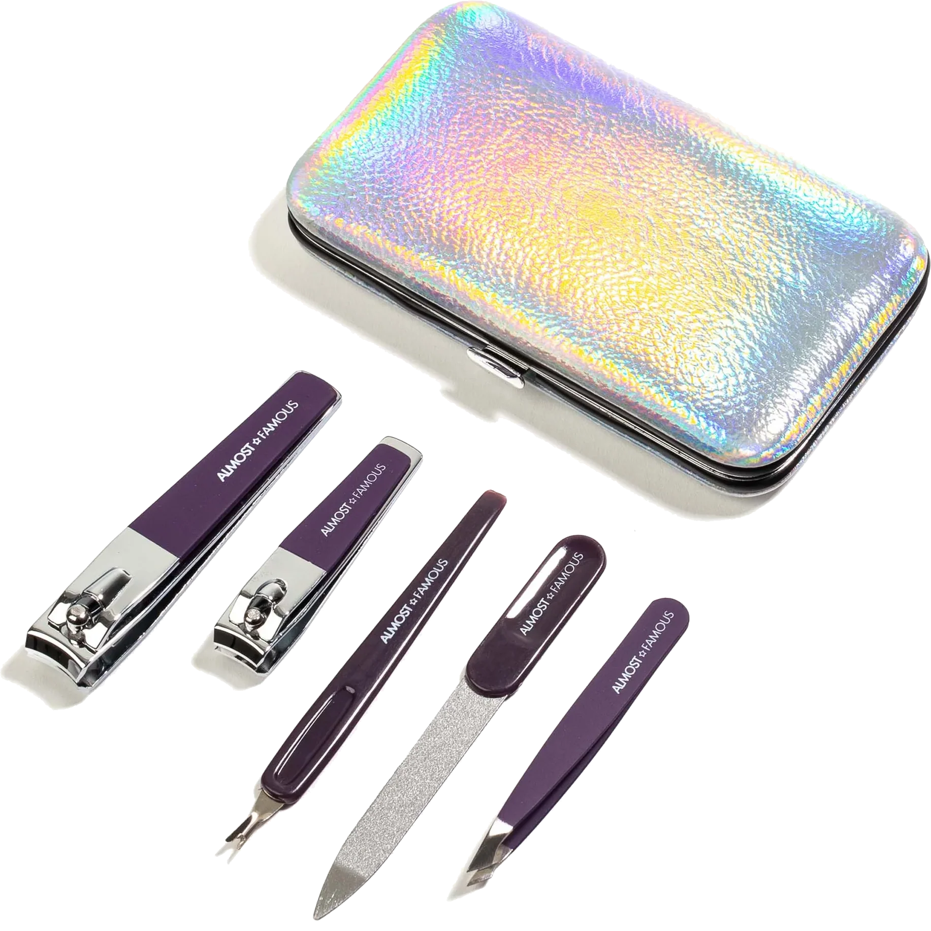 5 Piece Manicure Kit with Holographic Travel Case - Silver