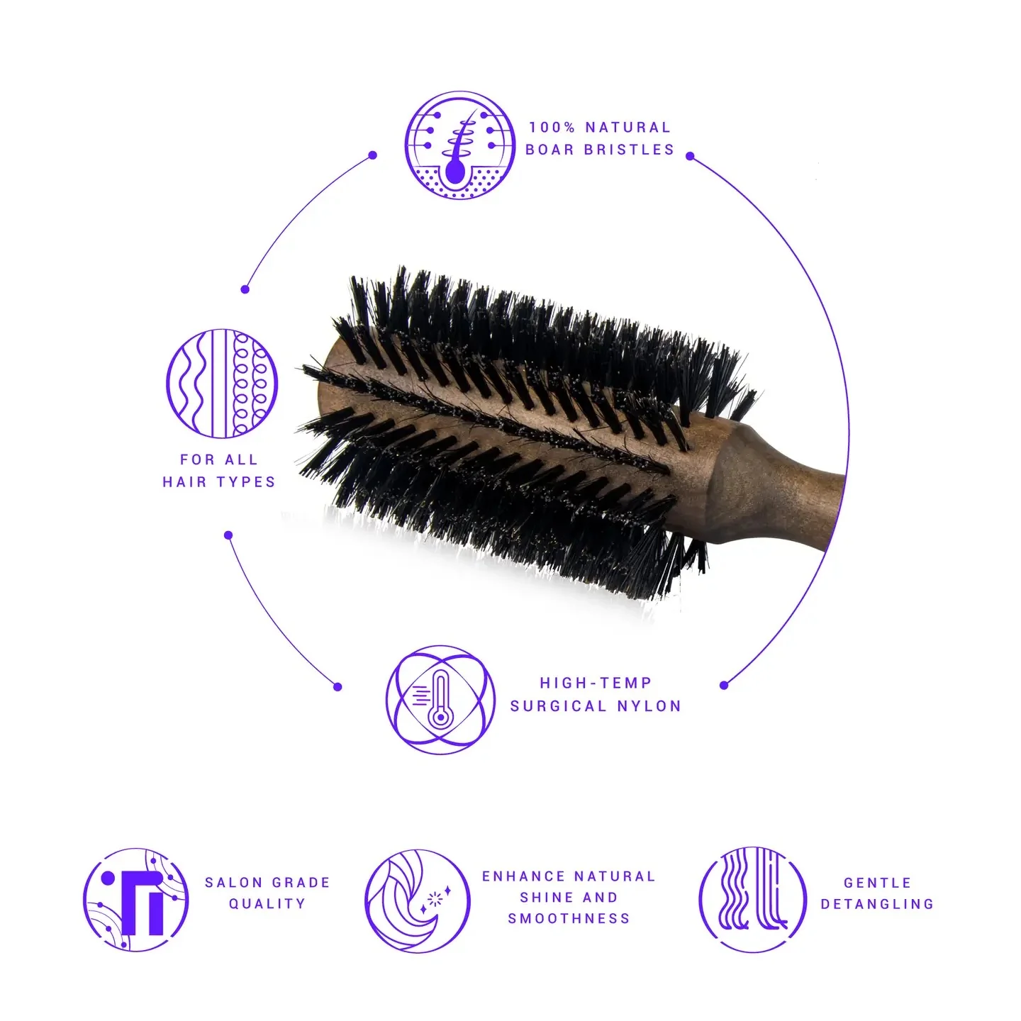 65mm Professional Round Brush with Premium Boar Bristle - Image 5