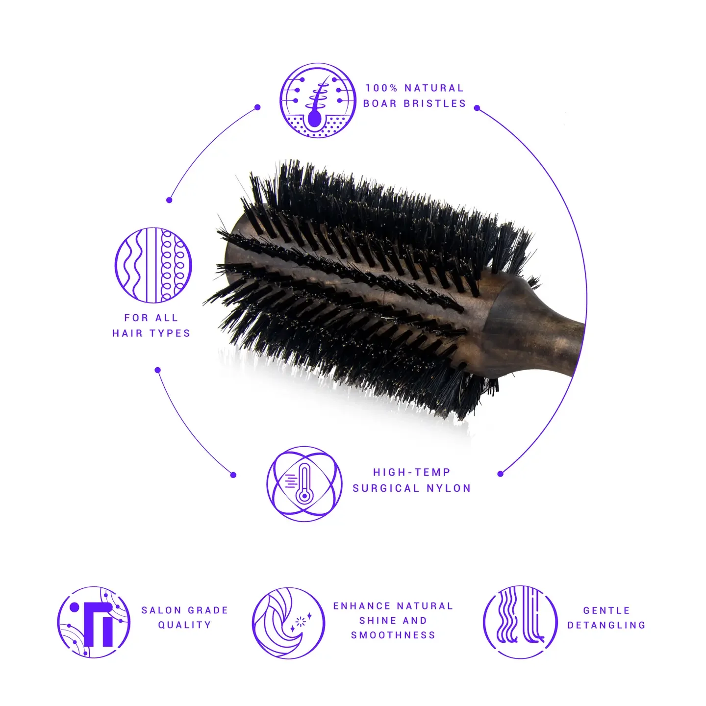 75mm Professional Round Brush with Premium Boar Bristle - Image 3