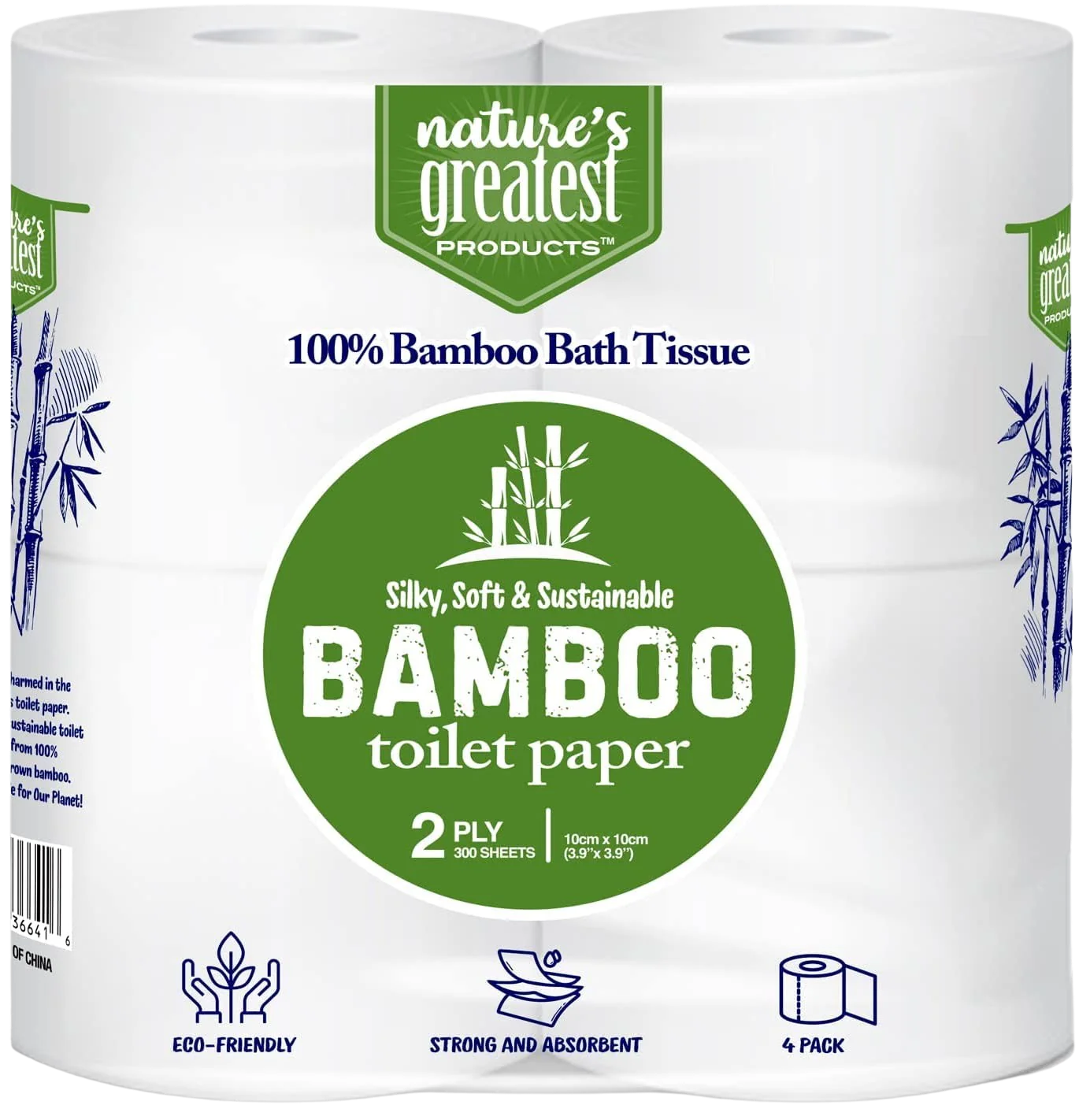 100% Bamboo & Sugarcane Bath Tissue 300 Sheets 2 Ply (4 CT)