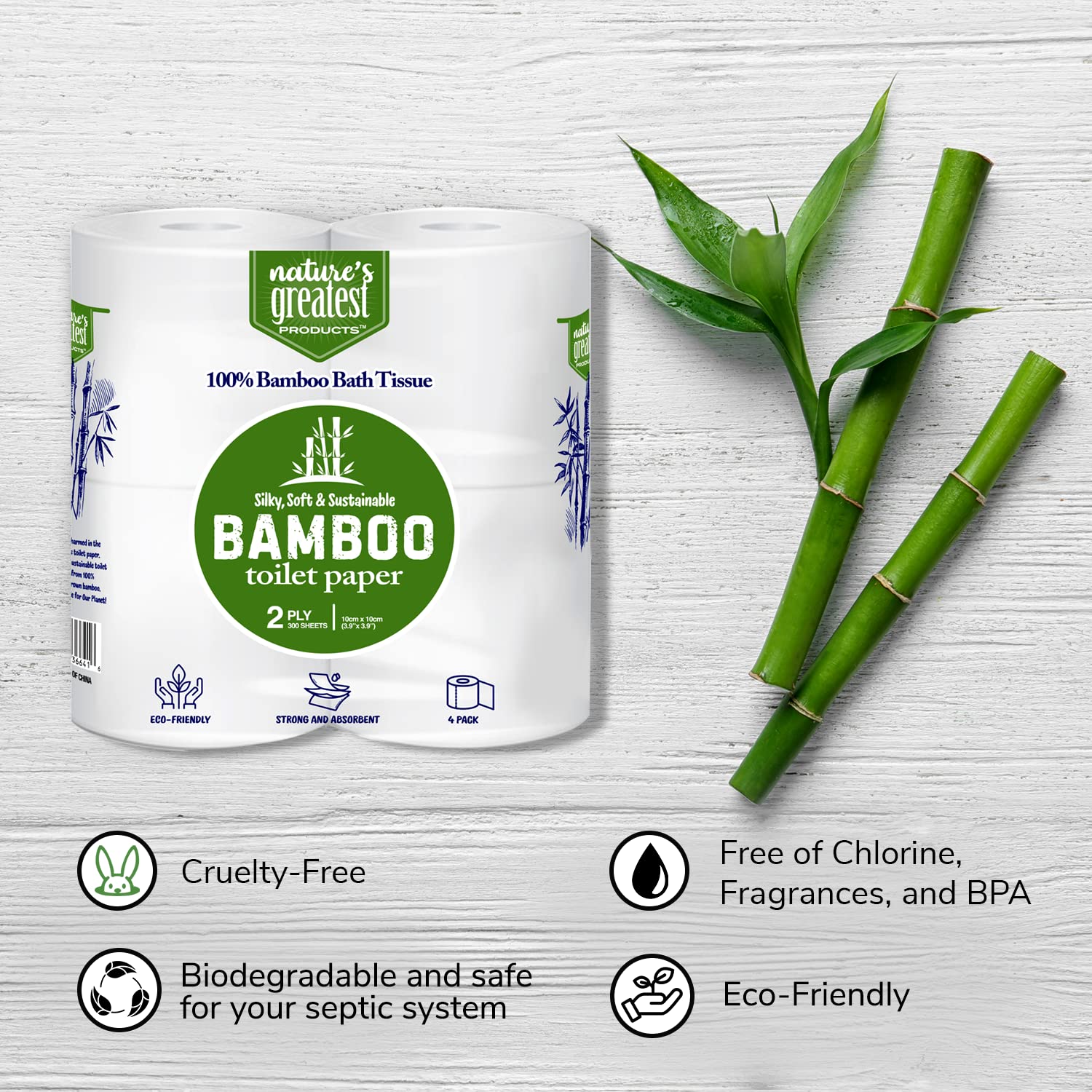 100% Bamboo & Sugarcane Bath Tissue 300 Sheets 2 Ply (4 CT) - Image 4