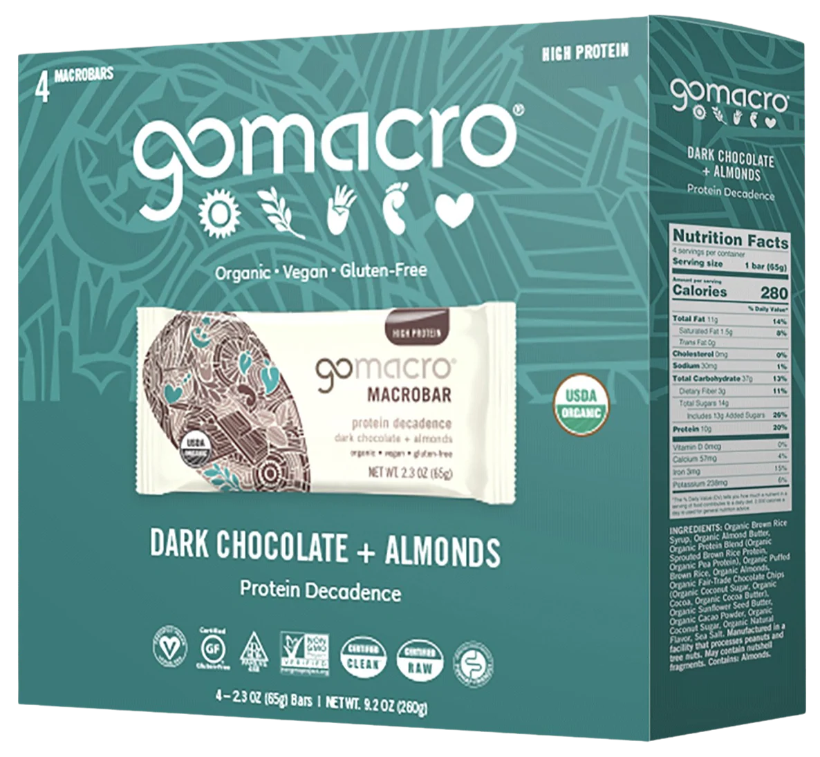 Organic Dark Chocolate + Almond Protein Bars, 4 Ct