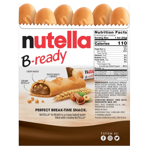 B-Ready Wafer Bars filled with Nutella (6 CT) - Image 2
