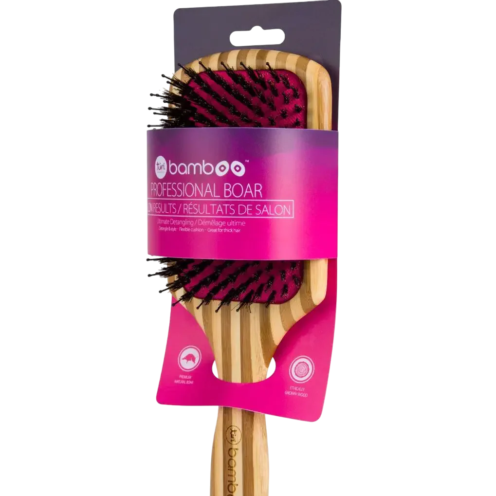 Bamboo XL Detangling Paddle Brush With Boar Bristles - Pink