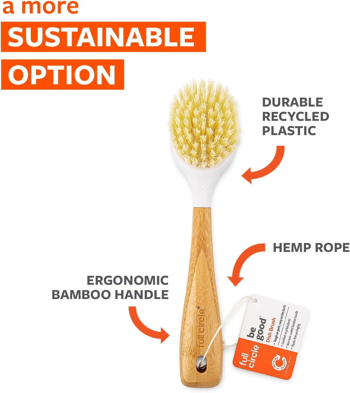 Be Good Bamboo Handle Dish Brush - White - Image 2