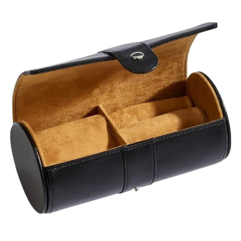 Black Leather Round Jewelry Case