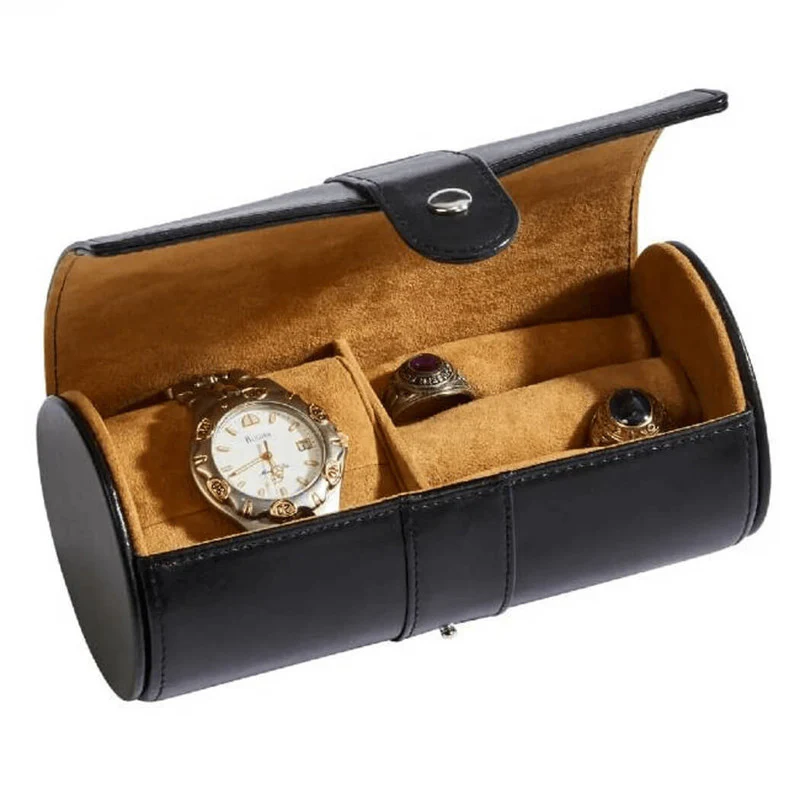 Black Leather Round Jewelry Case - Image 3