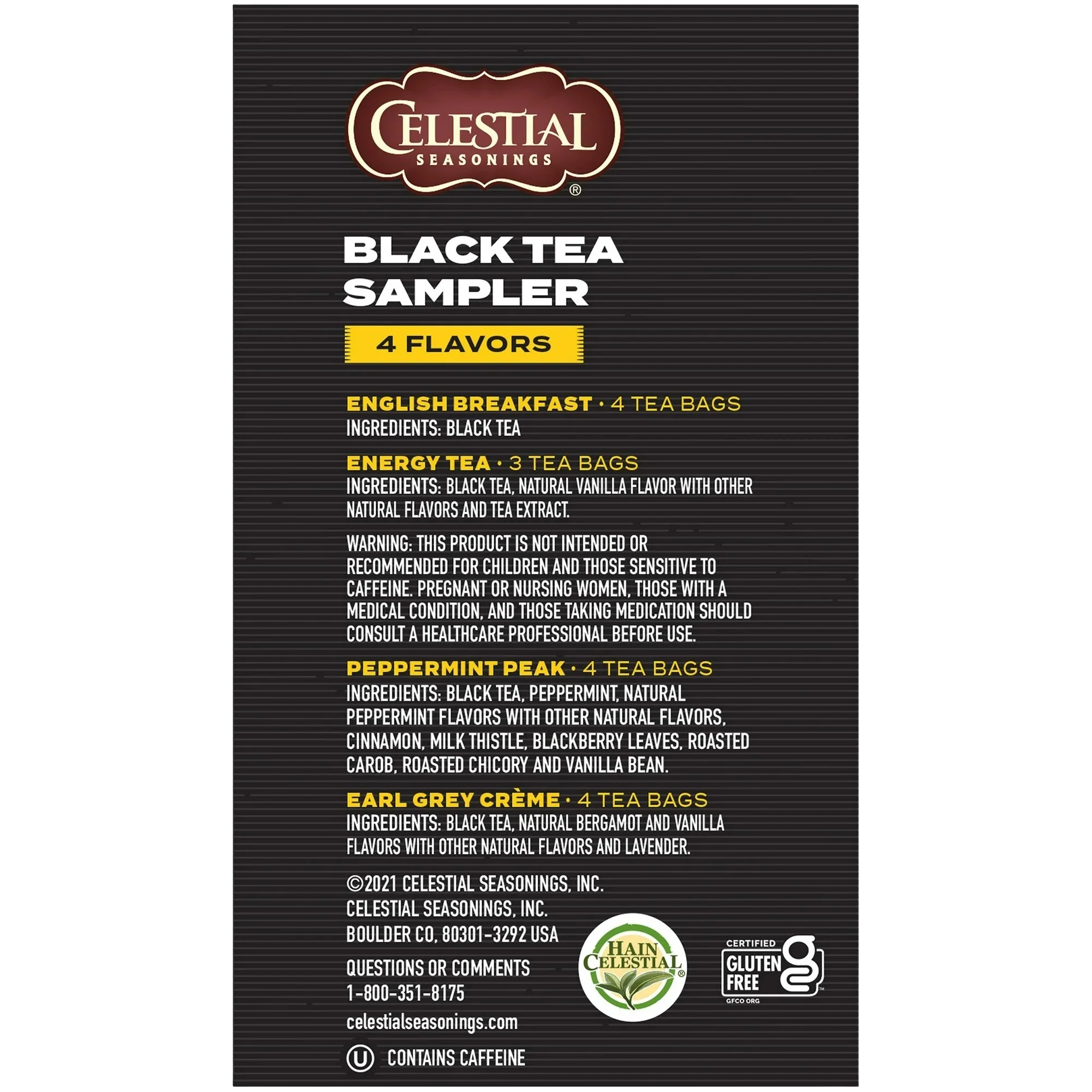 Black Tea Sampler - English Breakfast, Energy Tea, Peppermint Peak, Earl Grey Crème (15 Tea Bags) - Image 2