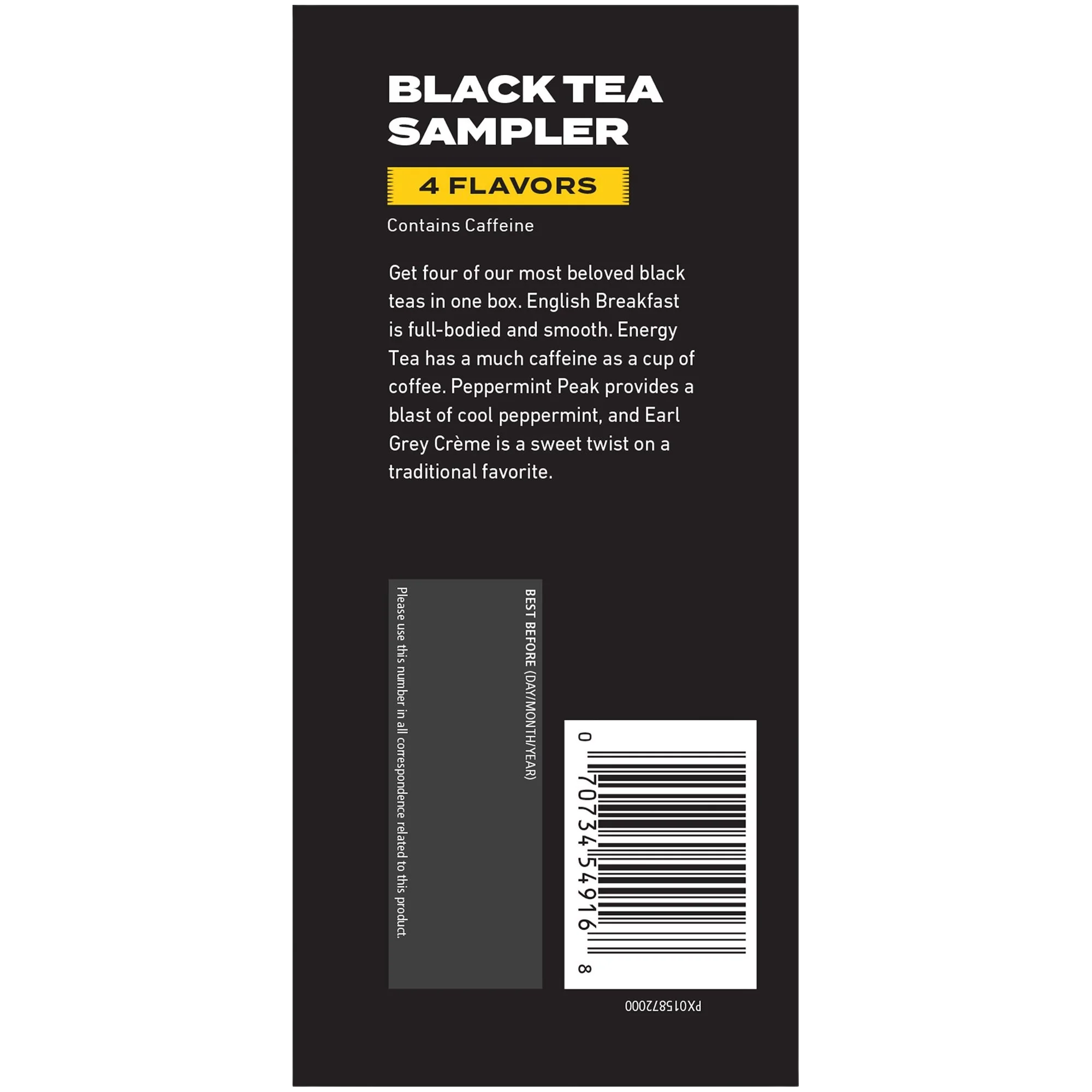 Black Tea Sampler - English Breakfast, Energy Tea, Peppermint Peak, Earl Grey Crème (15 Tea Bags) - Image 3