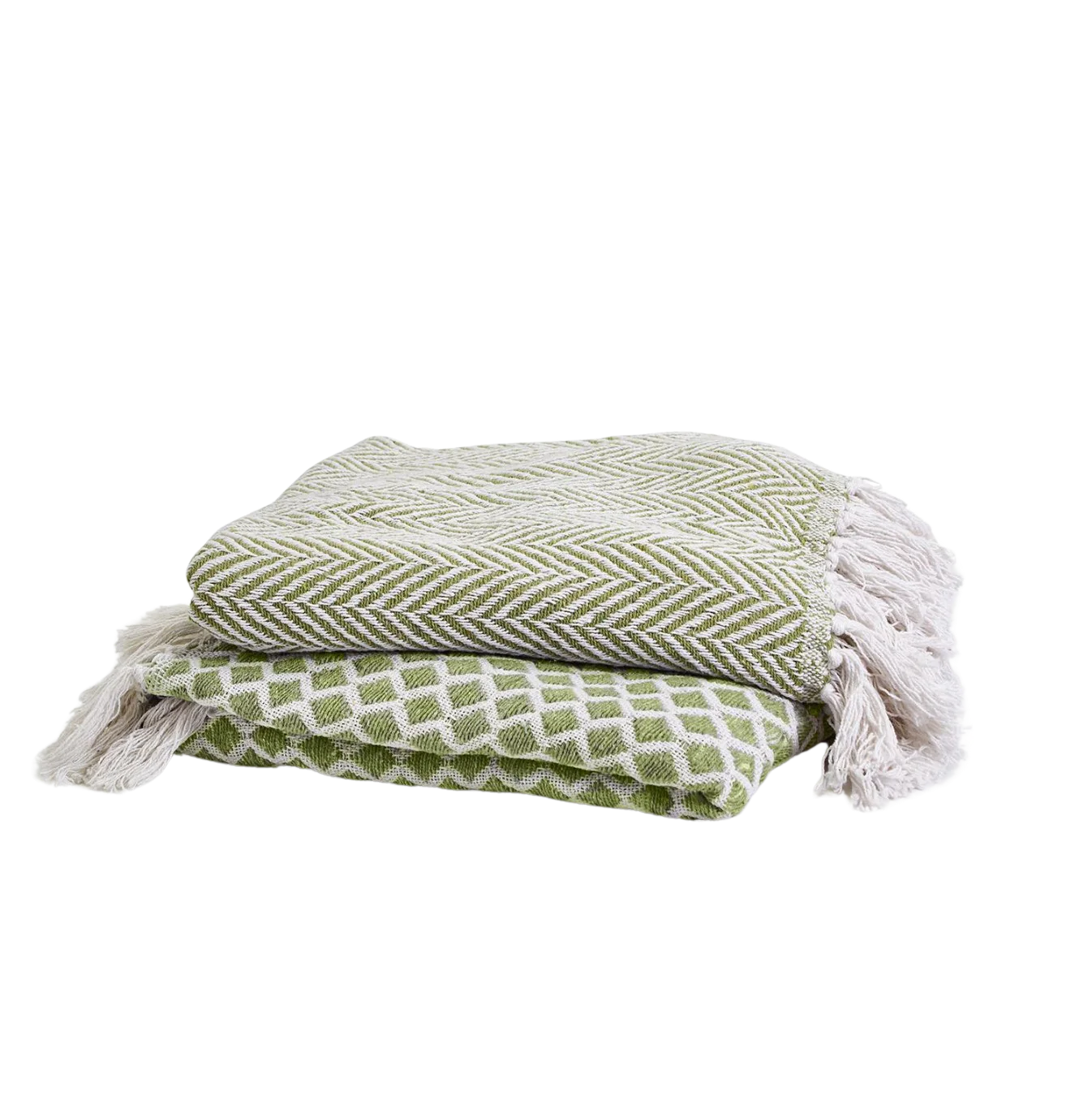 Blankets, Countryside Comfort Green Throw with Fringe - Cotton (1 CT) - Image 2