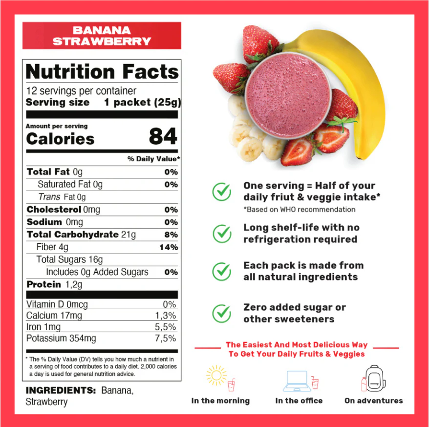 Blender-Free Smoothie Powder Mix - Banana-Strawberry (12 Pack) - Image 2