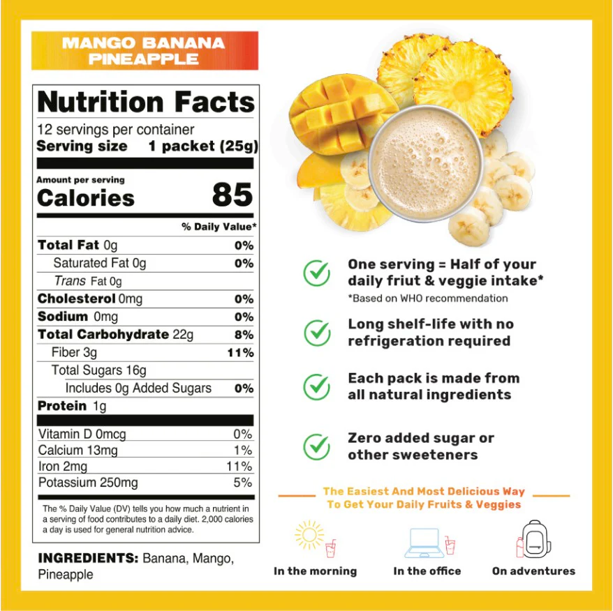 Blender-Free Smoothie Powder Mix - Mango-Banana-Pineapple (12 Pack) - Image 2