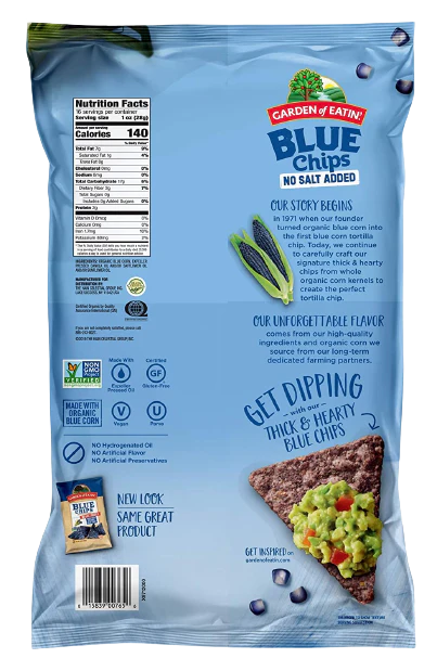 Blue Corn Tortilla Chips No Salt - Image 2