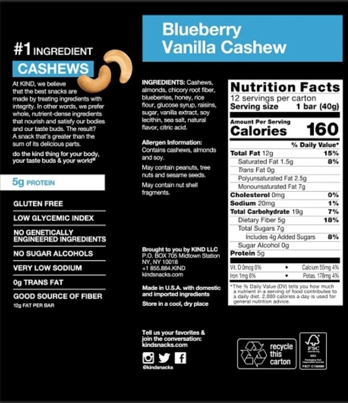 Blueberry Vanilla & Cashew Bars (12 CT) - Image 2