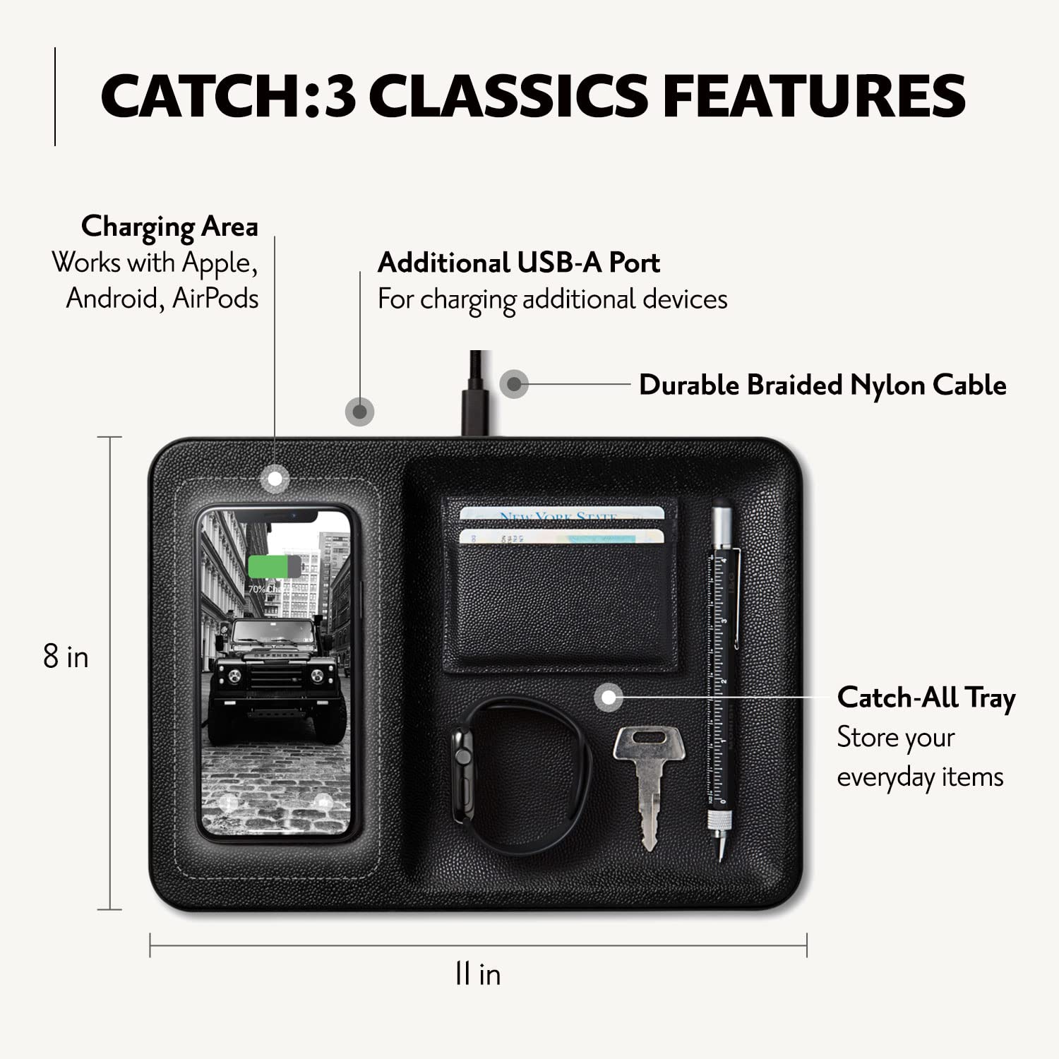 CATCH 3 Single-Device Charging Tray Leather - Black - Image 7