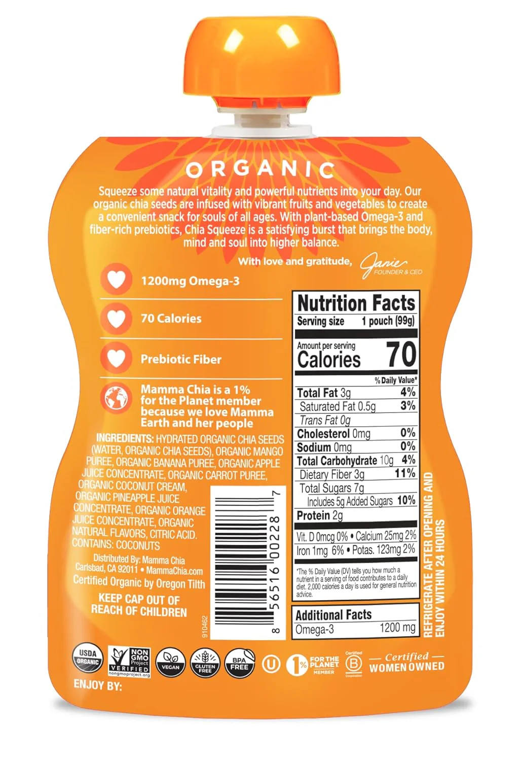 Chia Squeeze Vitality Snack - Mango Coconut (8 Pack) - Image 4