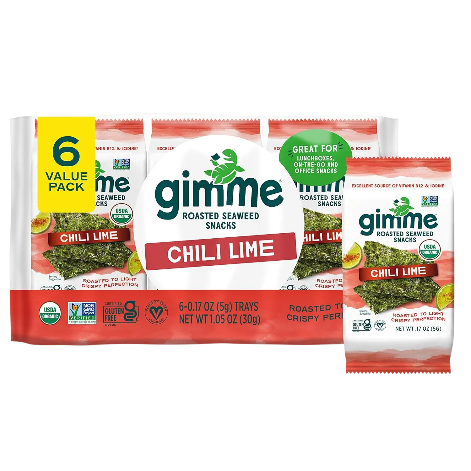 Chili Lime Roasted Seaweed Snacks (6 Pack)