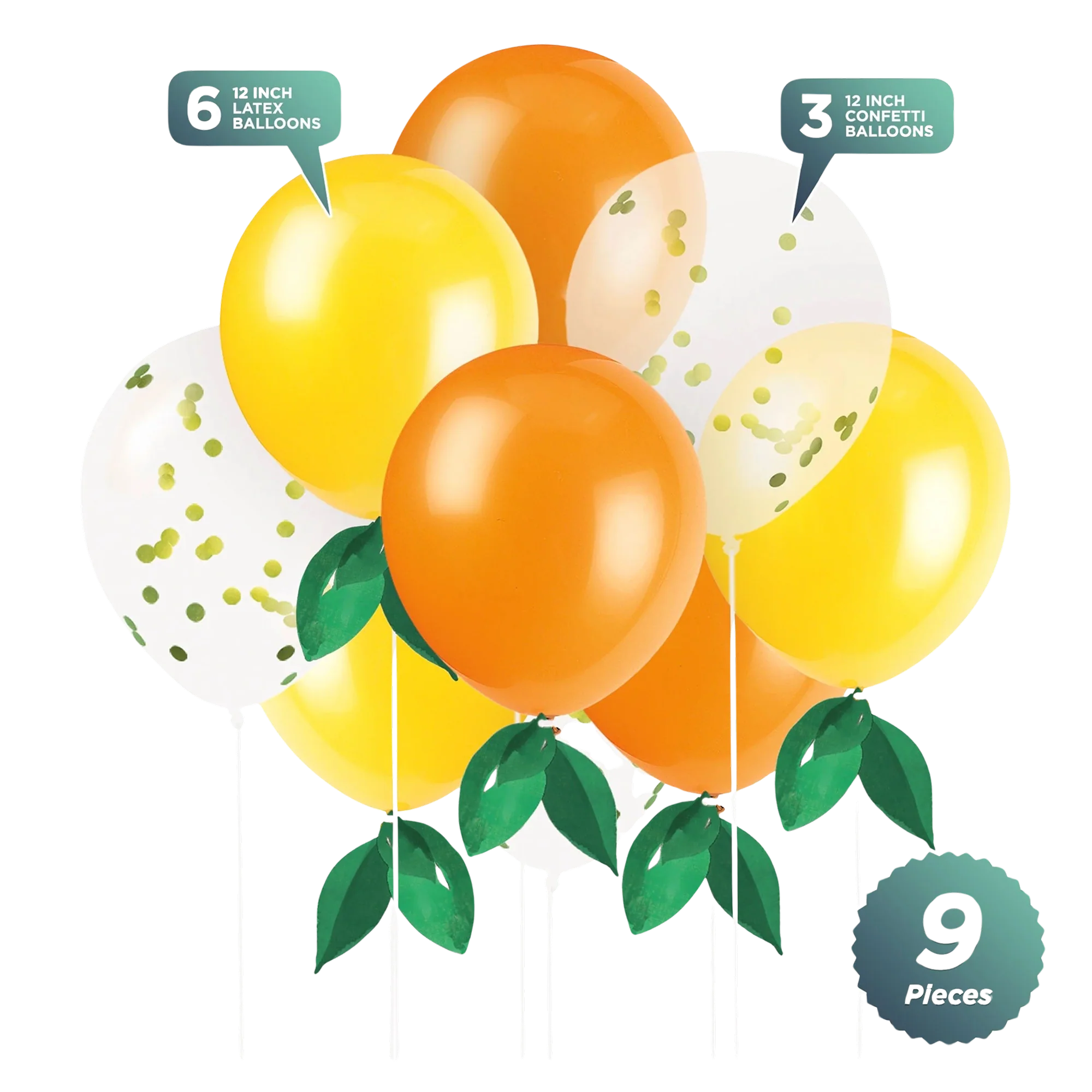 Citrus Fruit Solid & Confetti Filled Latex Balloon Bouquet Kit (9 CT) - Image 2