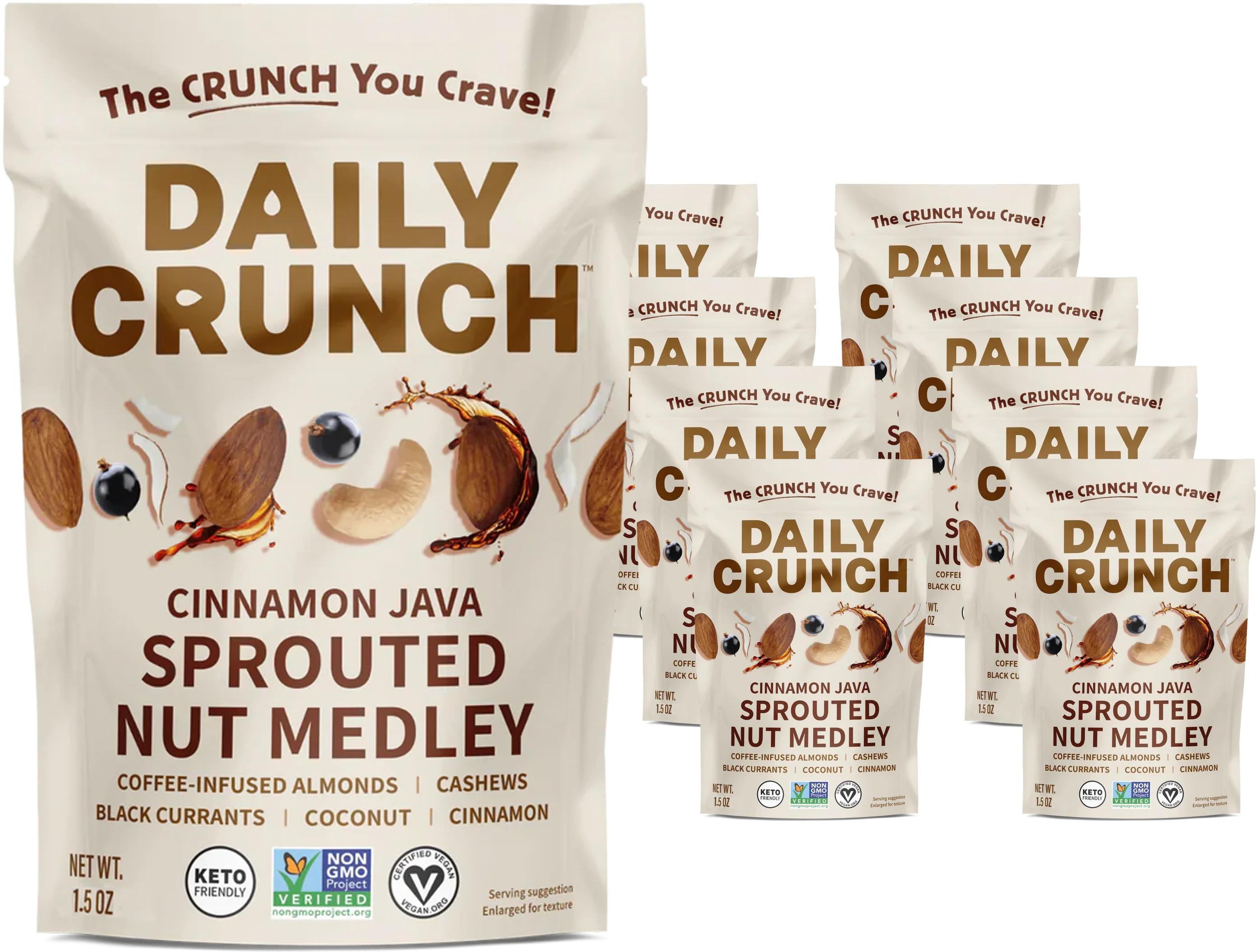 Sprouted Almonds and Cashews - Cinnamon Java and Coffee Soaked (8 Snack Packs)