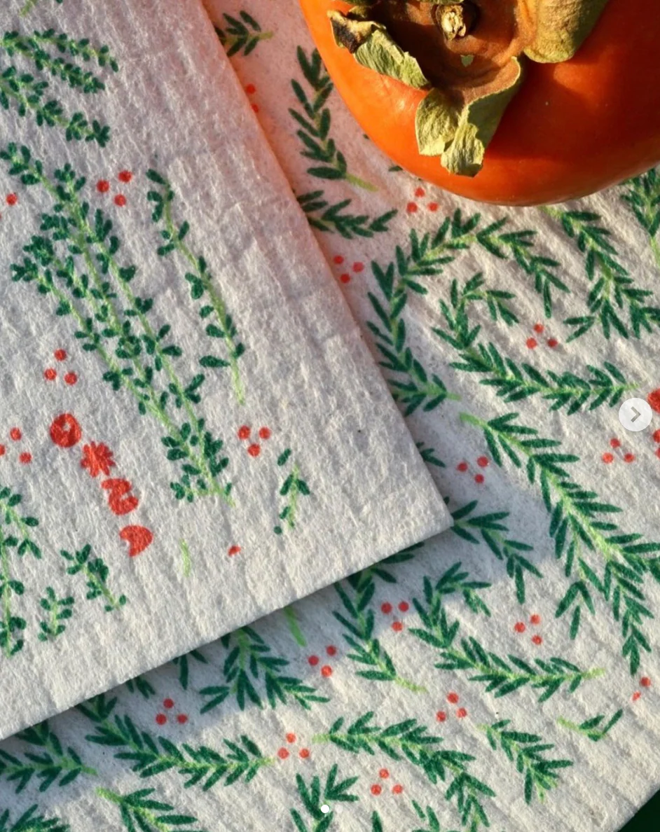 Compostable Sponge Cloth Pack - Rose & Thyme Pattern (2 Pack) - Image 2