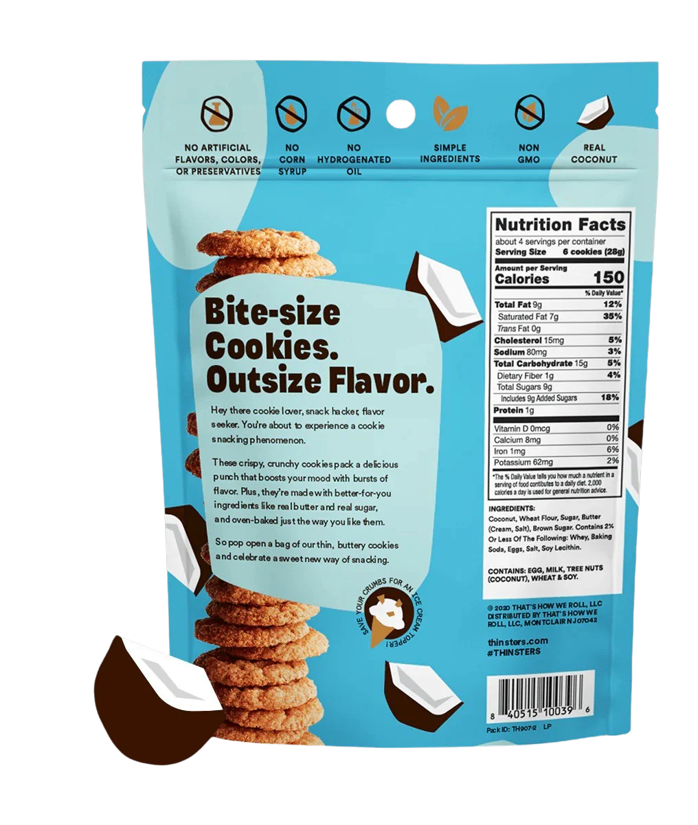 Cookie Thins Thinsters Variety Pack - Chocolate Chip, Toasted Coconut, Vanilla Bean, Key Lime Pie, Brownie Batter, Meyer Lemon (6 Pack) - Image 11