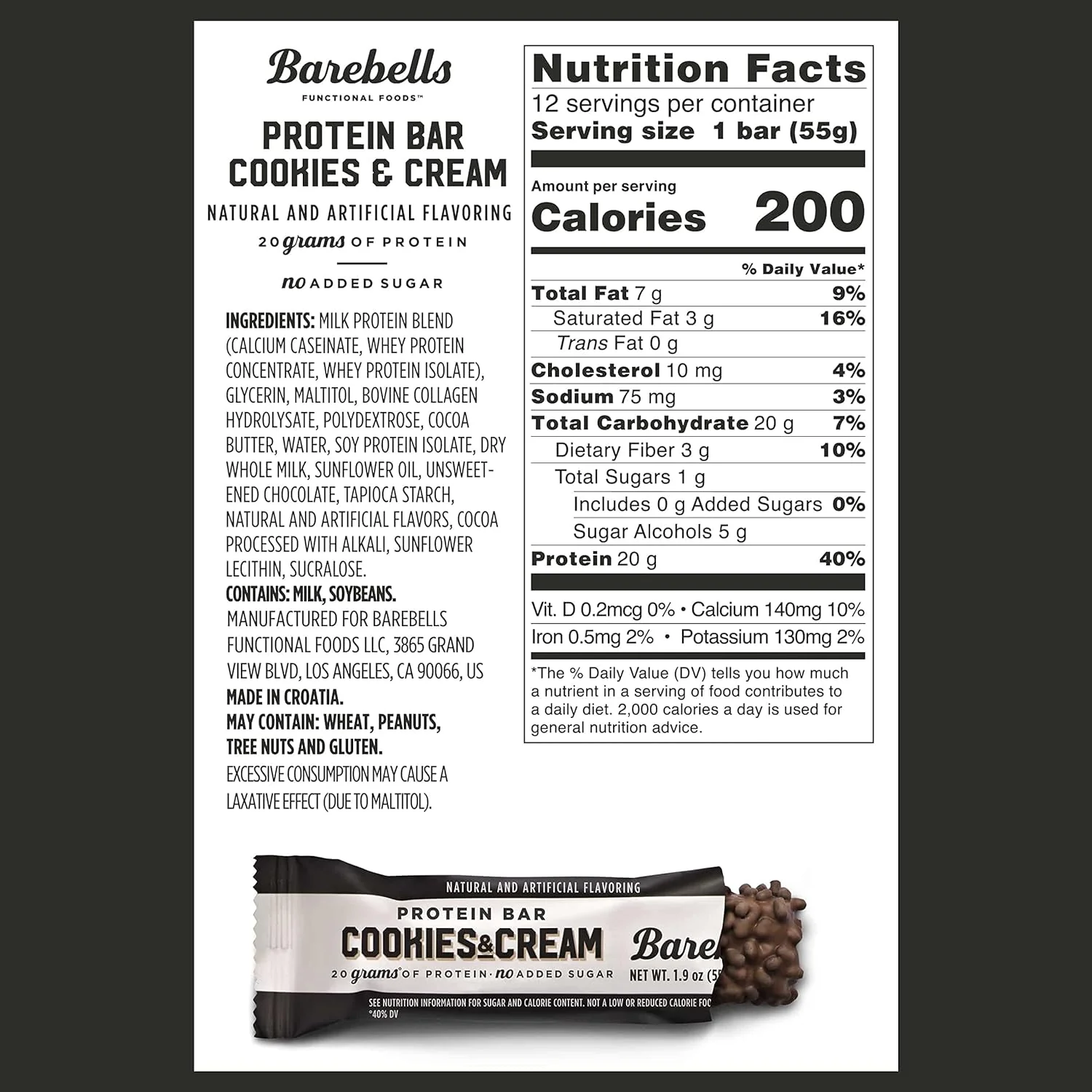 Cookies and Cream Protein Bar (12 Pack) - Image 3