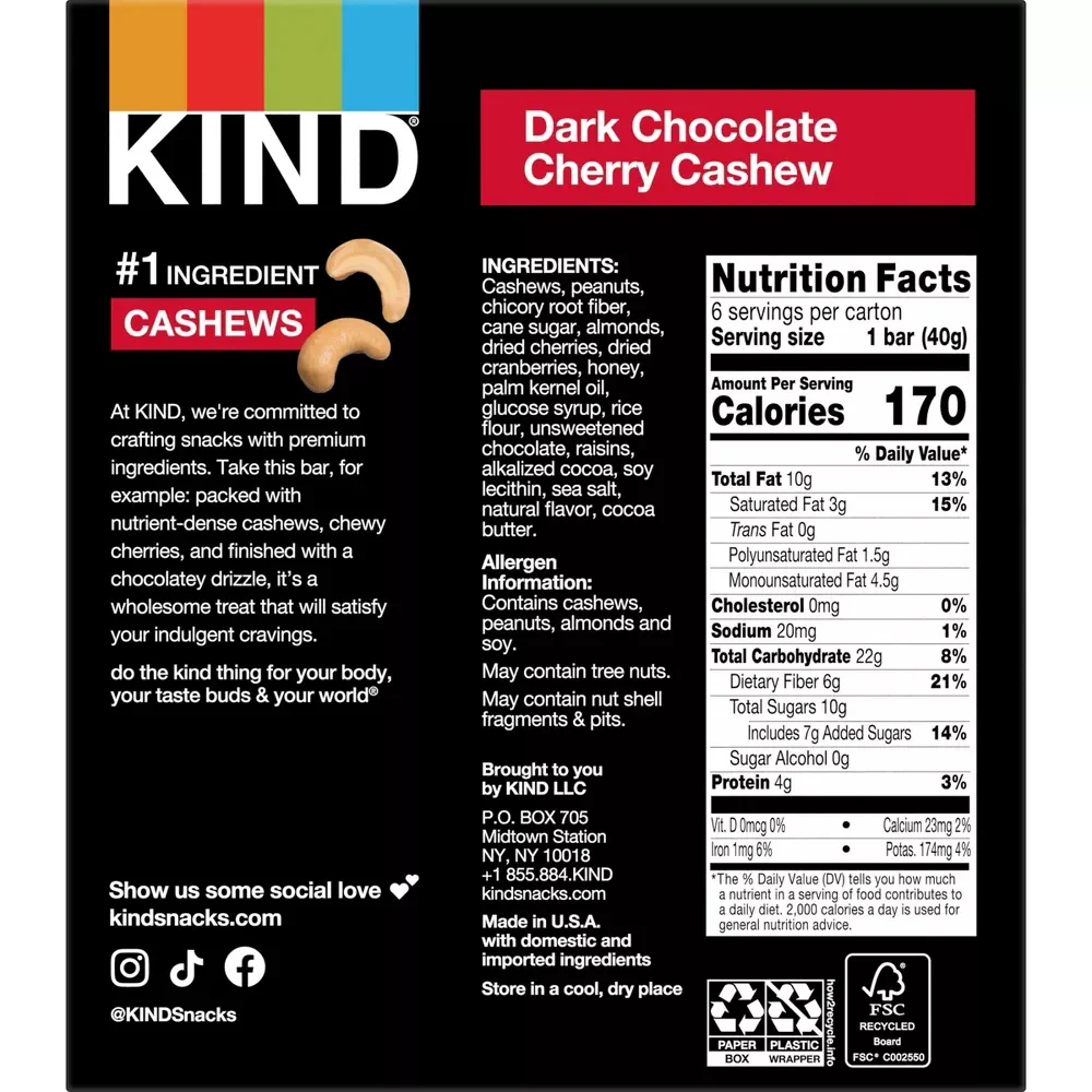 Dark Chocolate Cherry Cashew Bar (6 CT) - Image 4