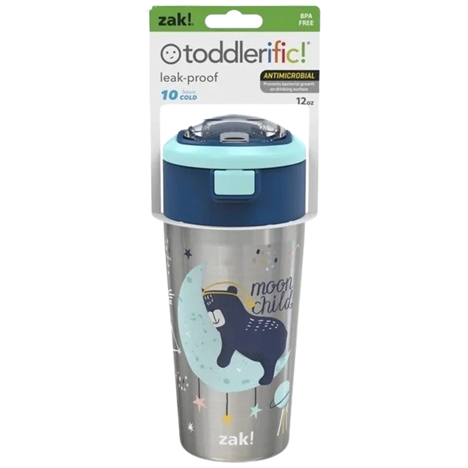 Double Wall Stainless Steel Straw Bottle - Moon Bear - 12oz