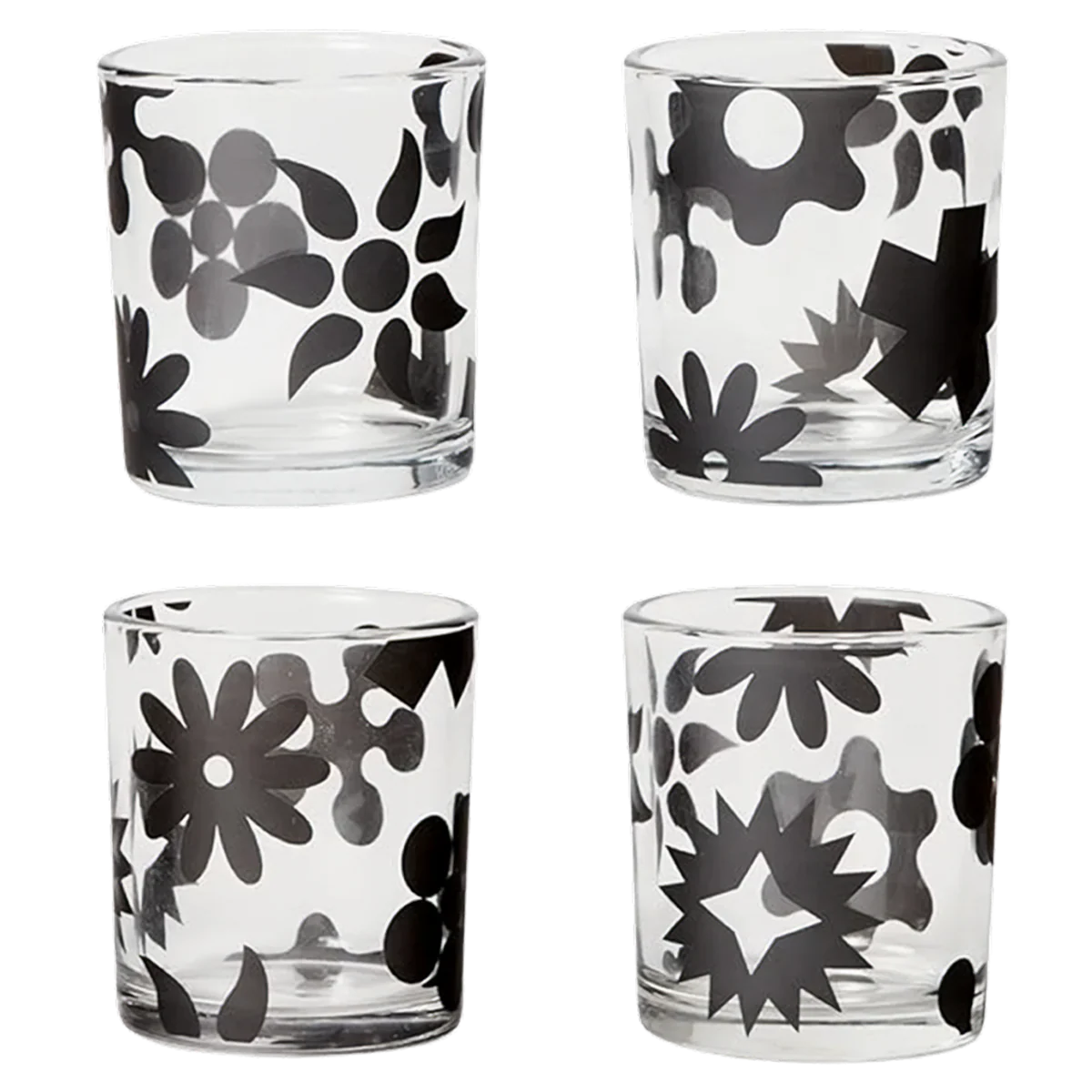 Black Pattern Glasses - Set of 4