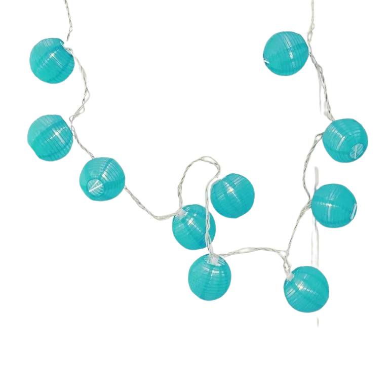 Electric String Lights with 10 Nylon Lanterns - Turquoise