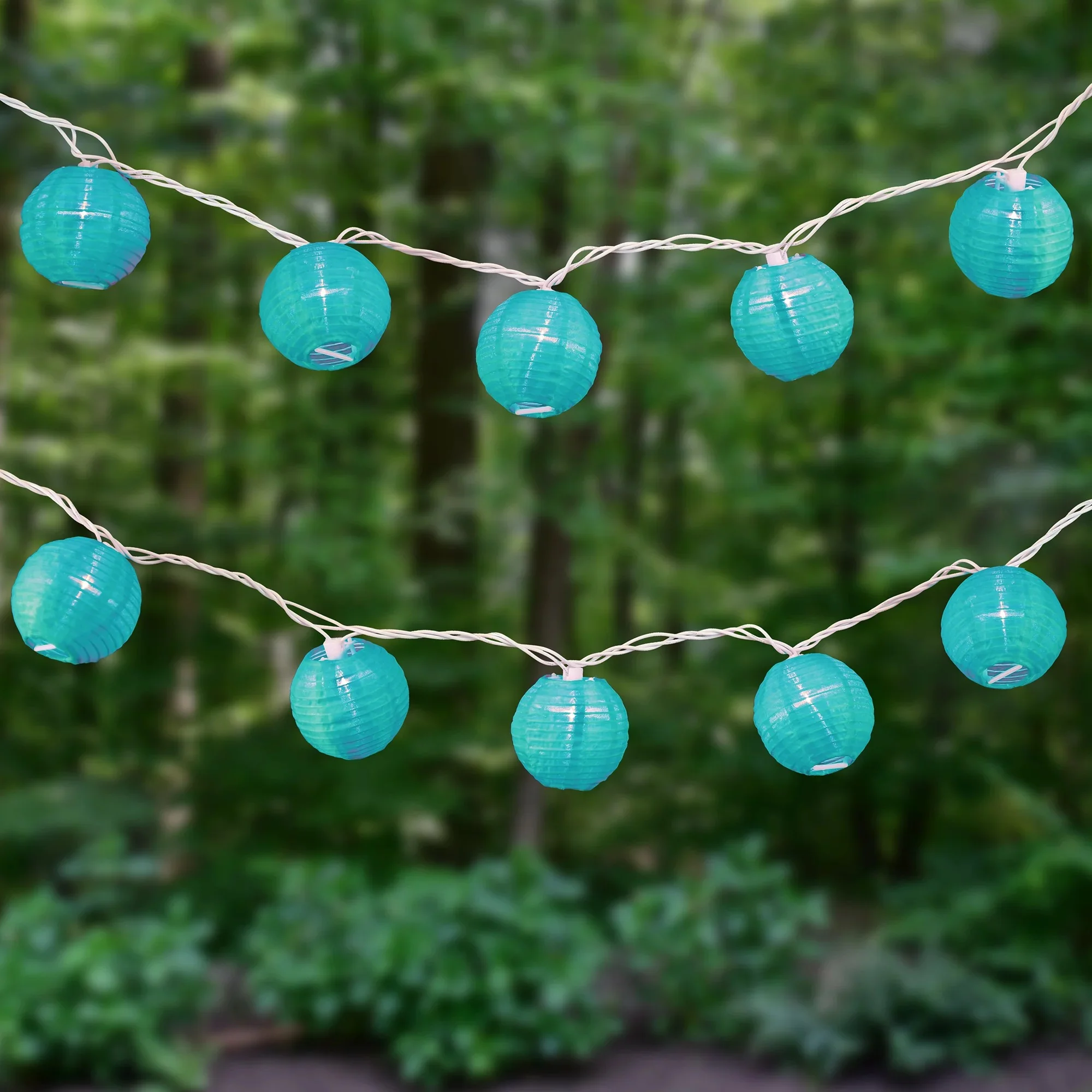 Electric String Lights with 10 Nylon Lanterns - Turquoise - Image 2