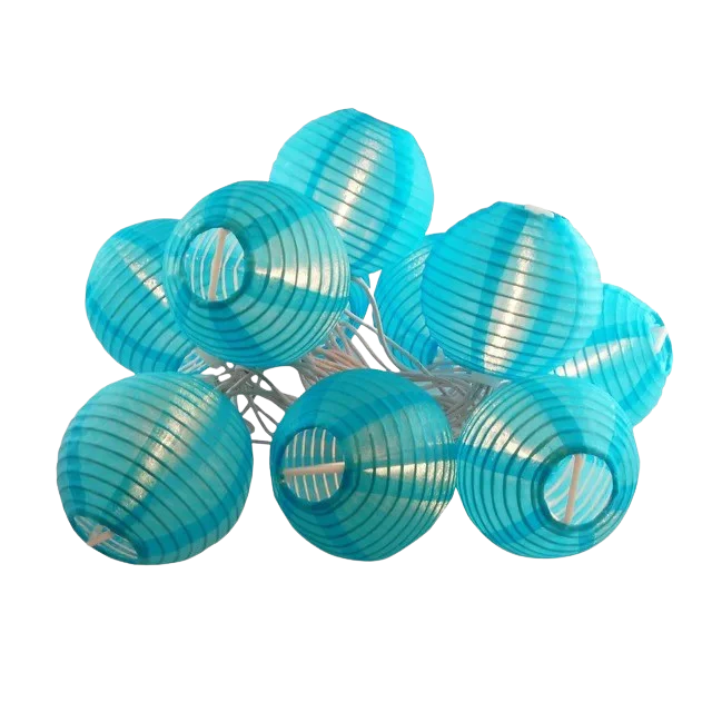 Electric String Lights with 10 Nylon Lanterns - Turquoise - Image 3