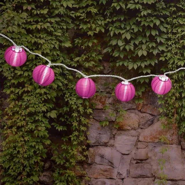Electric String Lights with 10 Nylon Lanterns - Pink - Image 2