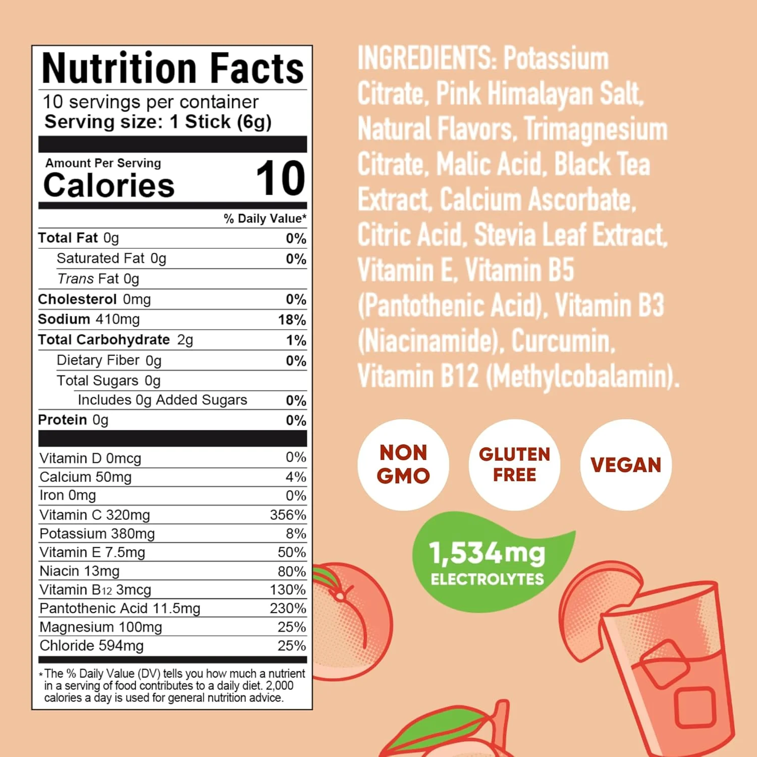 Electrolytes + Curcumin Drink Mix - Peach Tea (10 Packets) - Image 2