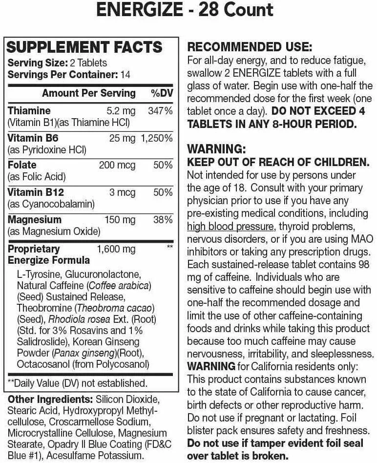 Energize Caffeine Pills (28 CT) - Image 2