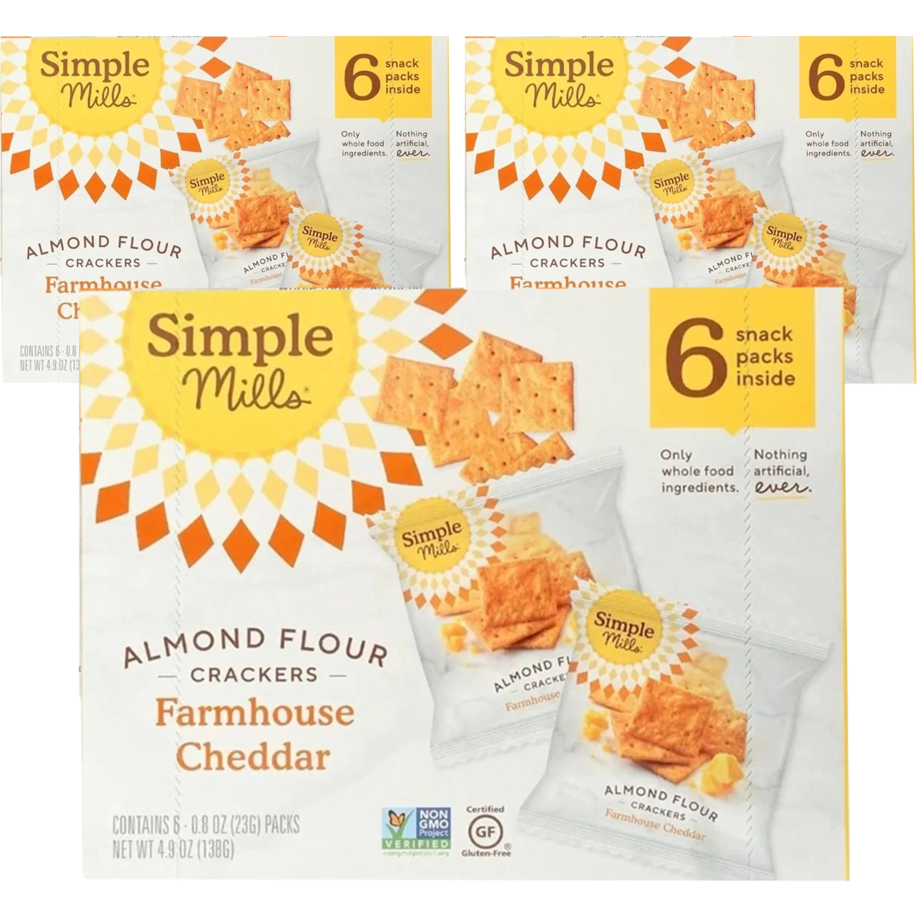 Farmhouse Cheddar Almond Flour Crackers 6 CT Snack Bags (3 Pack)
