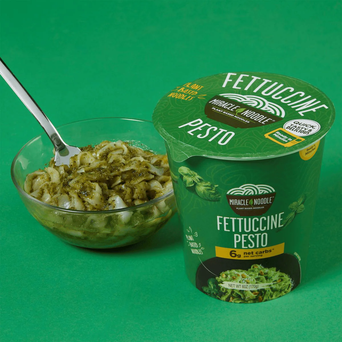 Low Carb Instant Cup Noodles Fettuccine Pesto (6 Pack) - Image 2