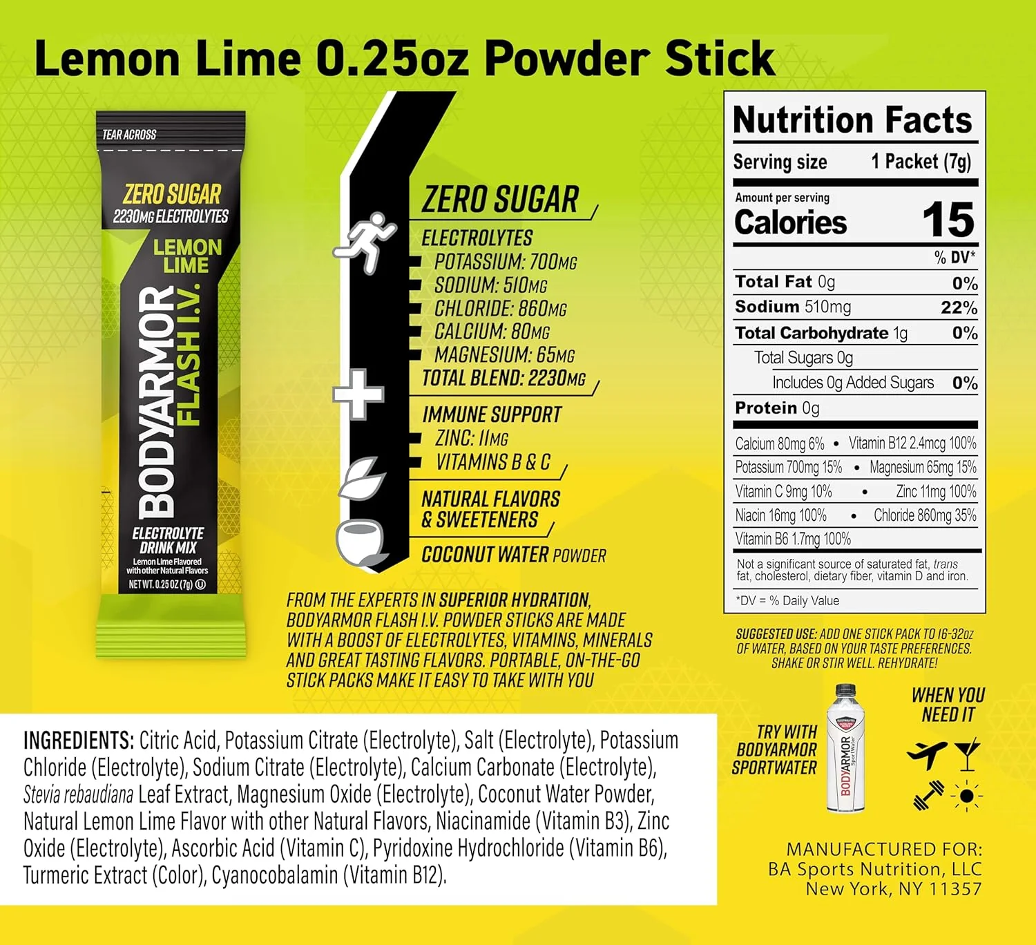 Flash IV Lemon Lime Electrolyte Drink Mix Packets (6 CT) - Image 2