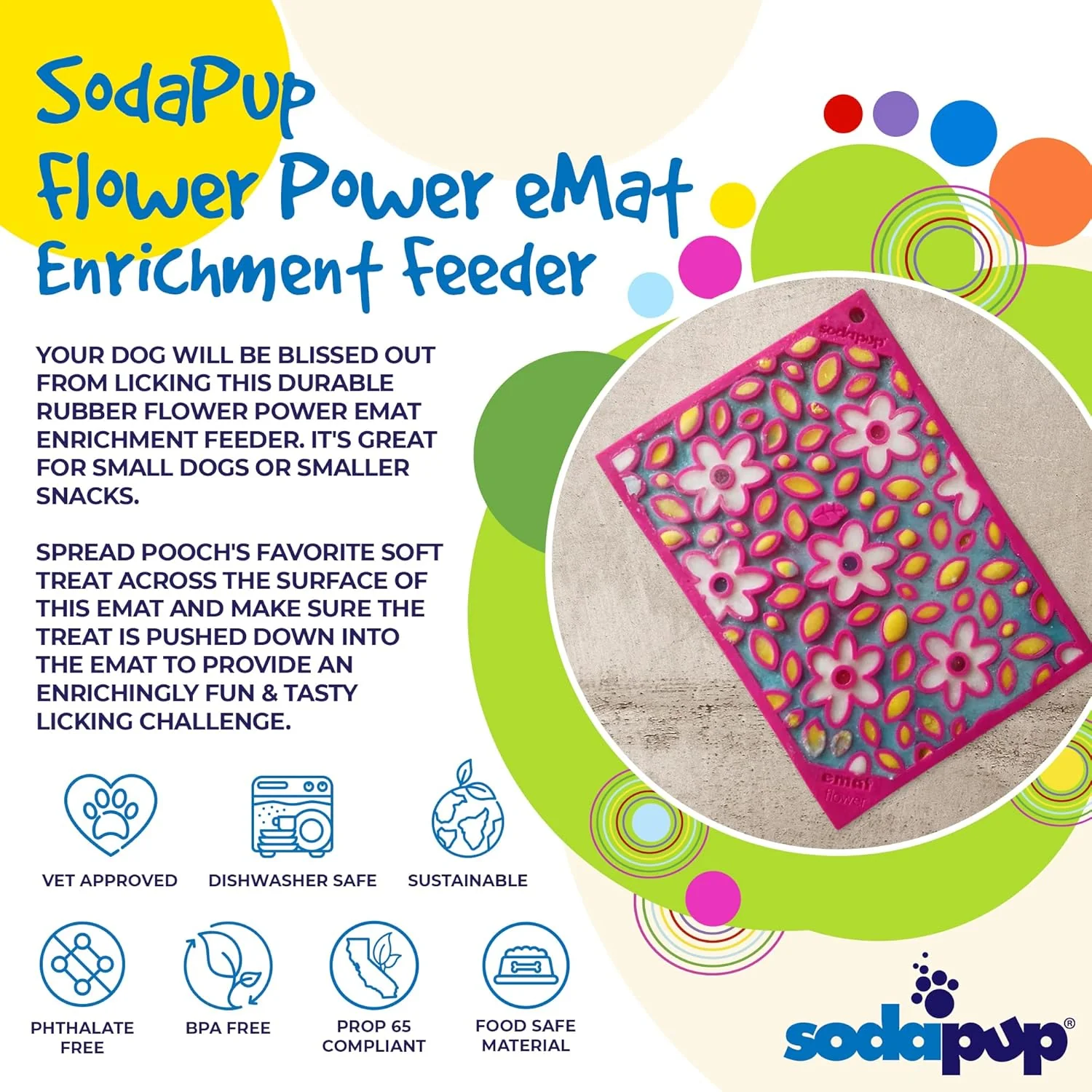 Flower Power eMat – Durable Dog Lick Mat Feeder - Small Pink - Image 2