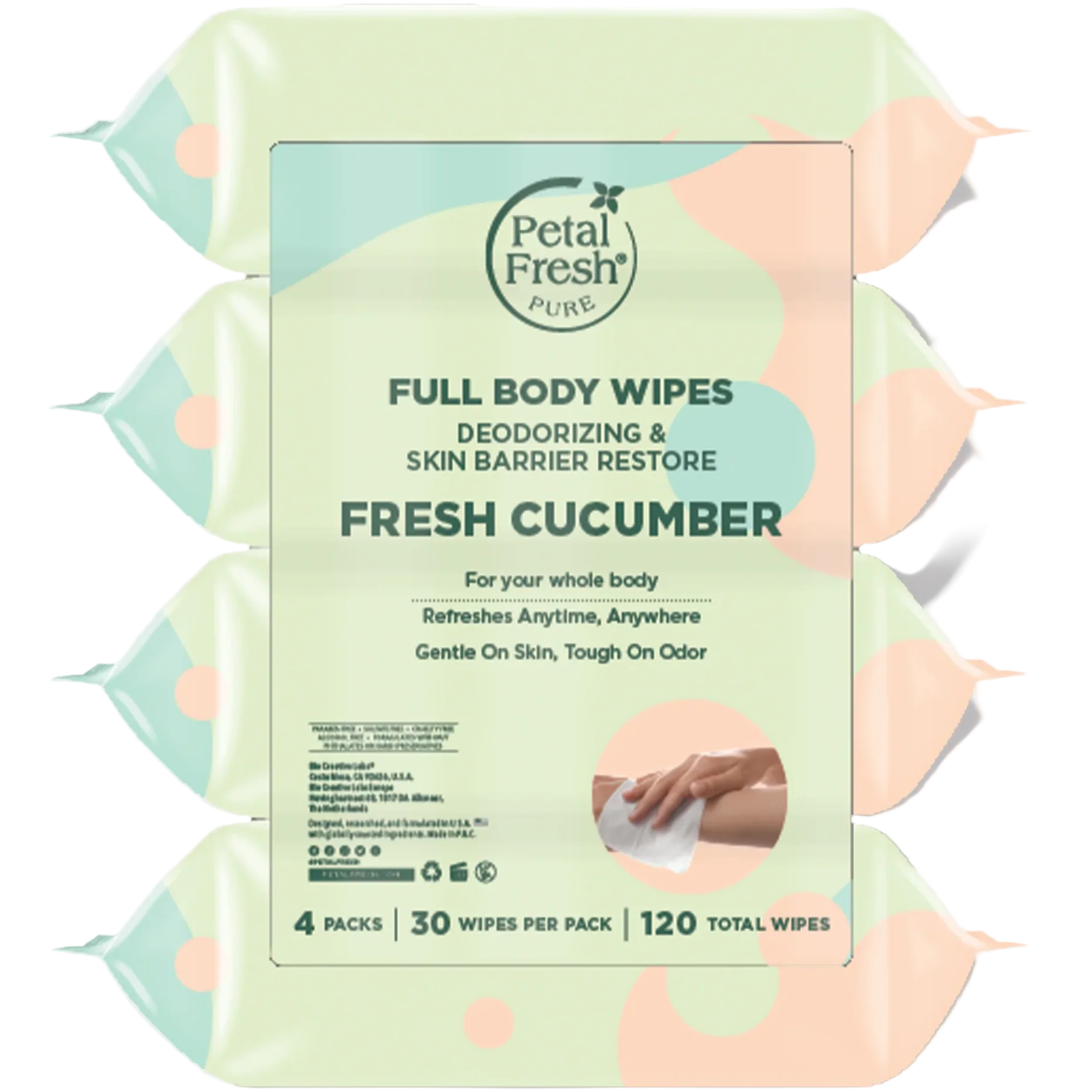 Fresh Cucumber Deodorizing & Restoring Full Body Wipes (4 Pack)