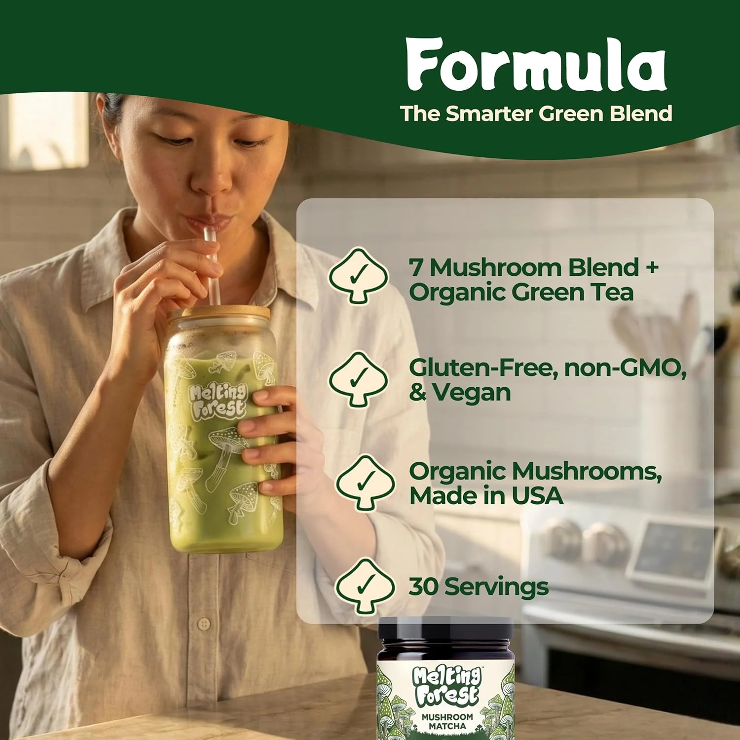 Functional Matcha with 7 Mushrooms, L-Theanine & Ashwagandha - Image 4