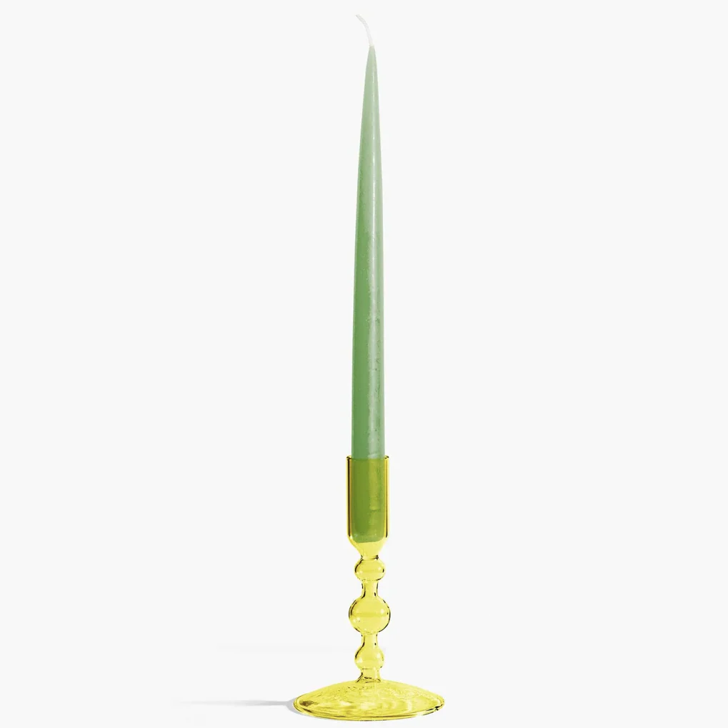 Glass Candlestick Holder (Short) - Yellow - Image 2