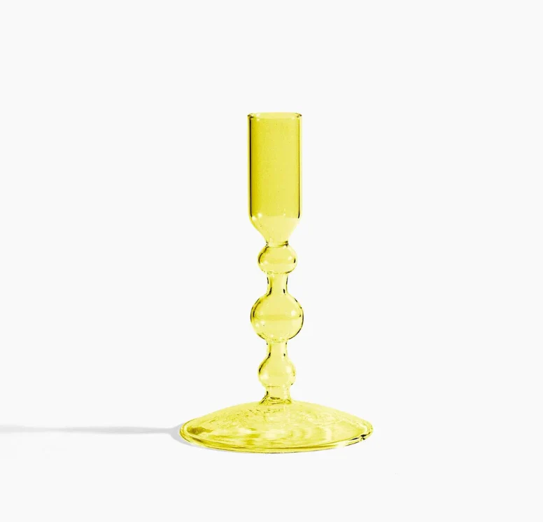Glass Candlestick Holder (Short) - Yellow - Image 3