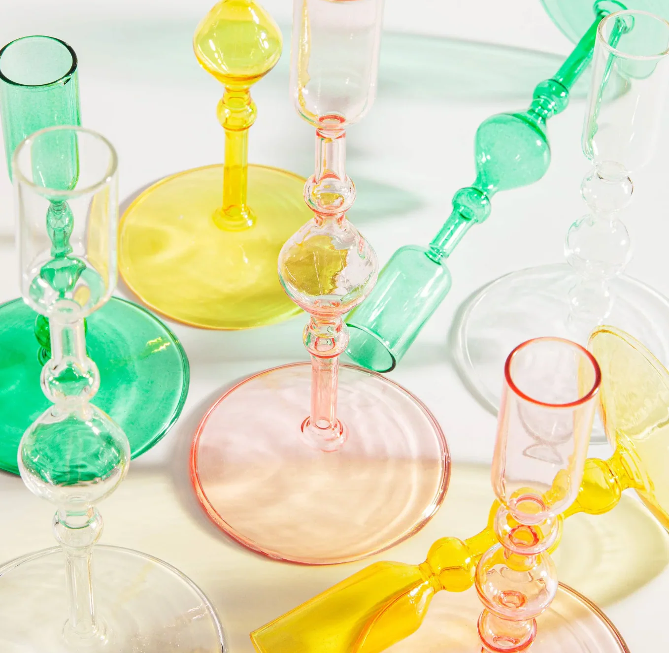 Glass Candlestick Holder (Short) - Yellow - Image 4