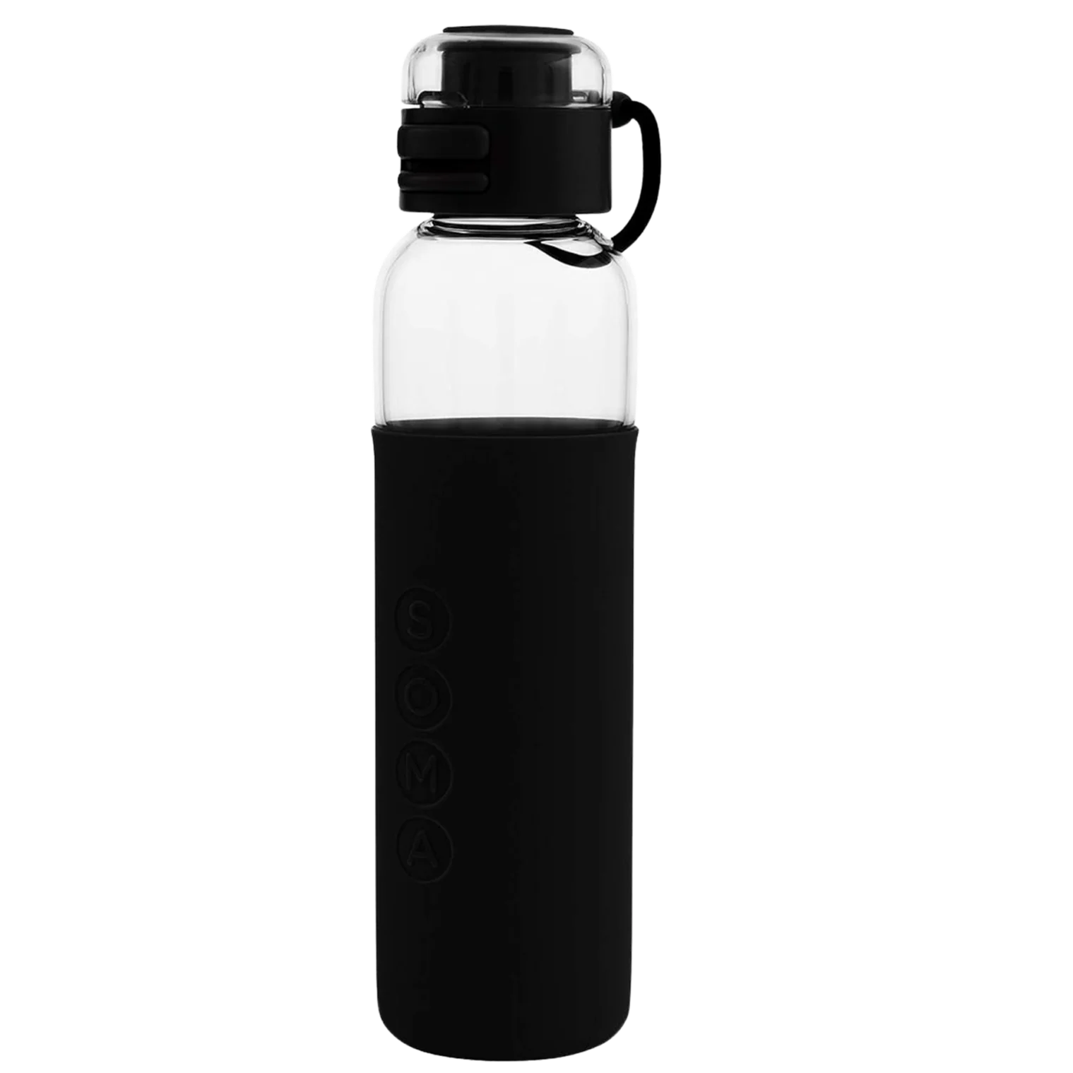 17oz Glass Water Bottle With Silicone Sleeve, Sport Cap - Black