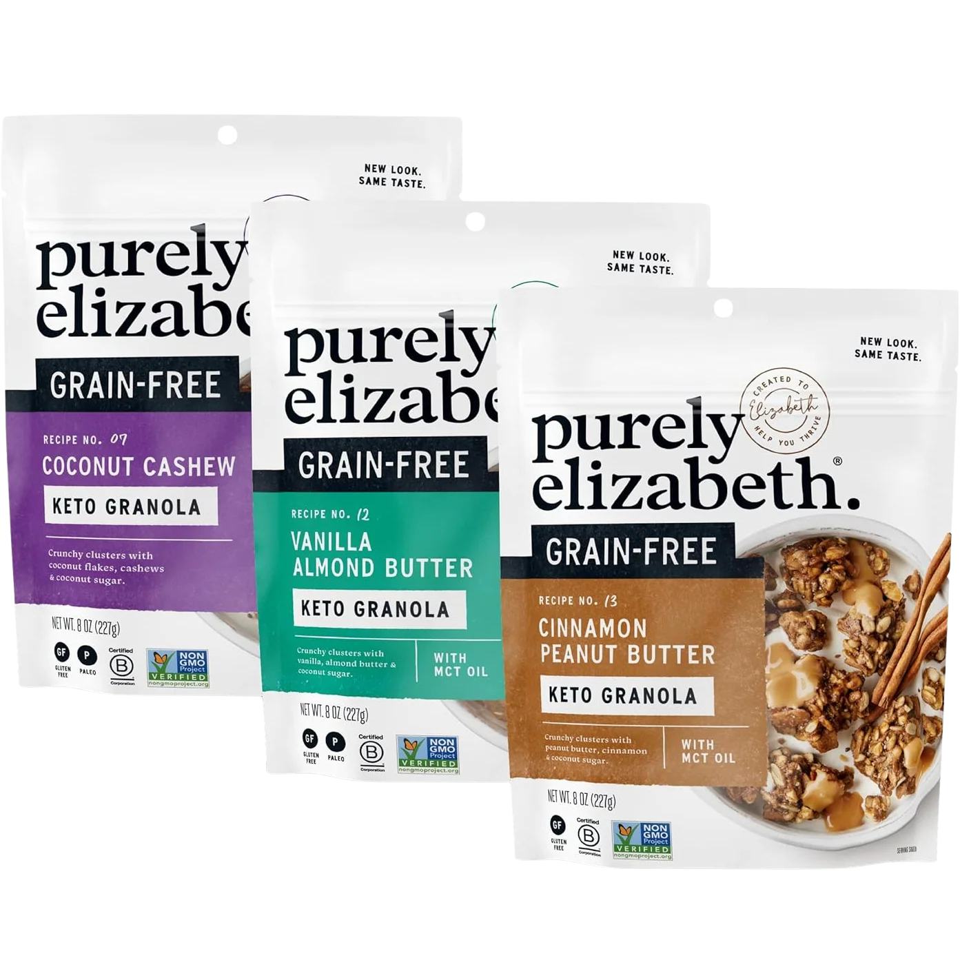 Grain-Free Nut Granola Variety Pack - Cinnamon Peanut Butter, Coconut Cashew, Vanilla Almond Butter (3 Pack)